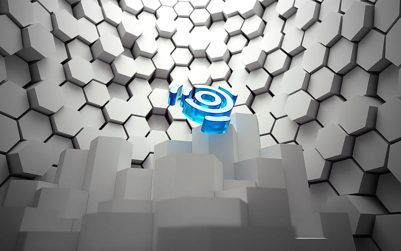 ubuntu studio logo, white objects, hexagons, Technology, HD wallpaper
