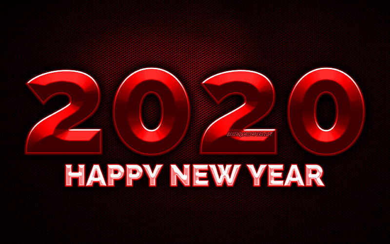 2020 red 3D digits red metal grid background, Happy New Year 2020, 2020 metal art, 2020 concepts, red metal digits, 2020 on red background, 2020 year digits, HD wallpaper