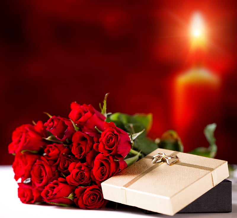 Happy Birtay! ღ, red, present, special day, roses, gift, festive, love, heart, flowers, candel, celebrate, HD wallpaper