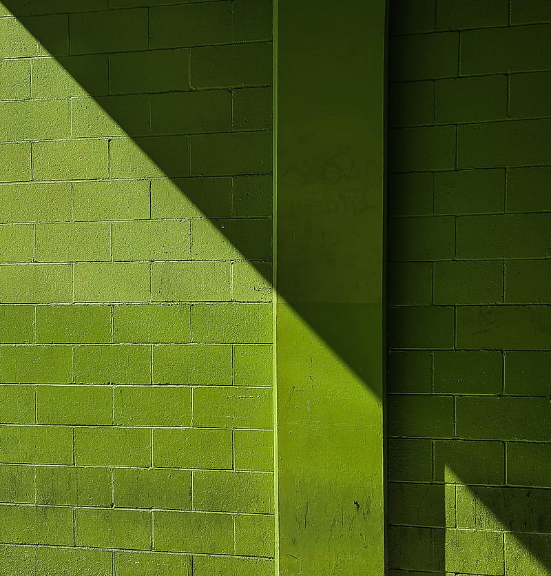 wall, shadow, bricks, green, HD phone wallpaper