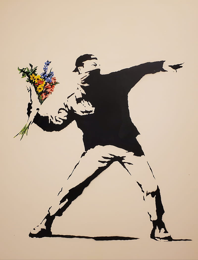 Banksy Throw Flowers, art, mocomuseum, HD phone wallpaper | Peakpx