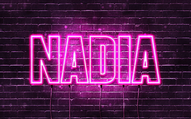 Nadia with names, female names, Nadia name, purple neon lights, horizontal text, with Nadia name, HD wallpaper
