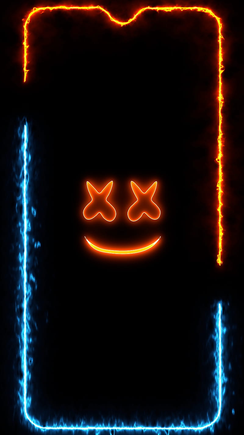 Smily Face Frame, amoled oled black background, frame frames glowing neon boarder line popular trending new high quality live border notch one plus 6 samsung xiaomi android phone redmi, marshmallow, neon glowing, smile face frame, HD phone wallpaper