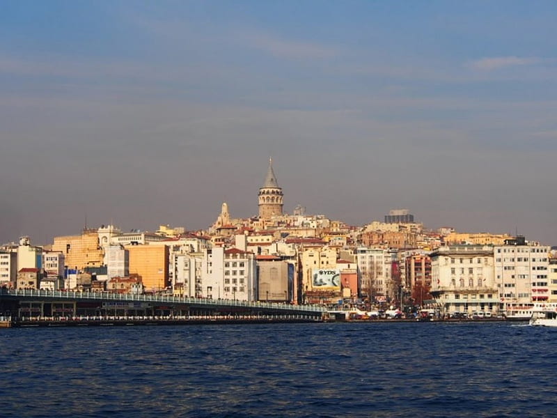 Galata Bridge, Bosphorus, city, turkey, bridge, tower, istanbul, galata, scenery, HD wallpaper