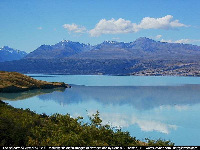 Lake Pukaki New Zealand Calm Water Scenic Mountains Still