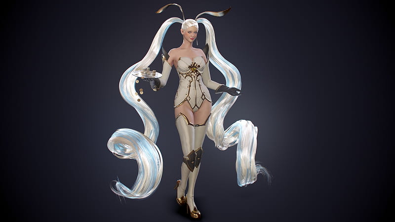 Bunny girl, fantasy, girl, luminos, ears, bunny, white, s k, blue, HD wallpaper