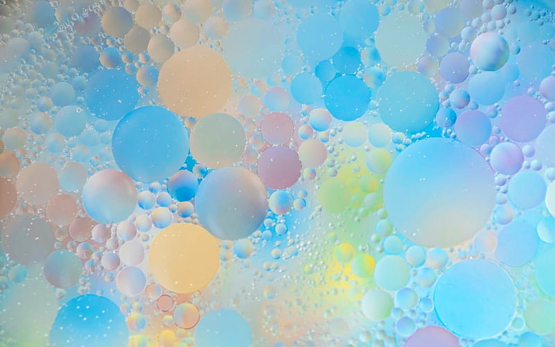 Texture, luminos, oil, yellow, drops, glass, water, bubbles, blue, HD wallpaper