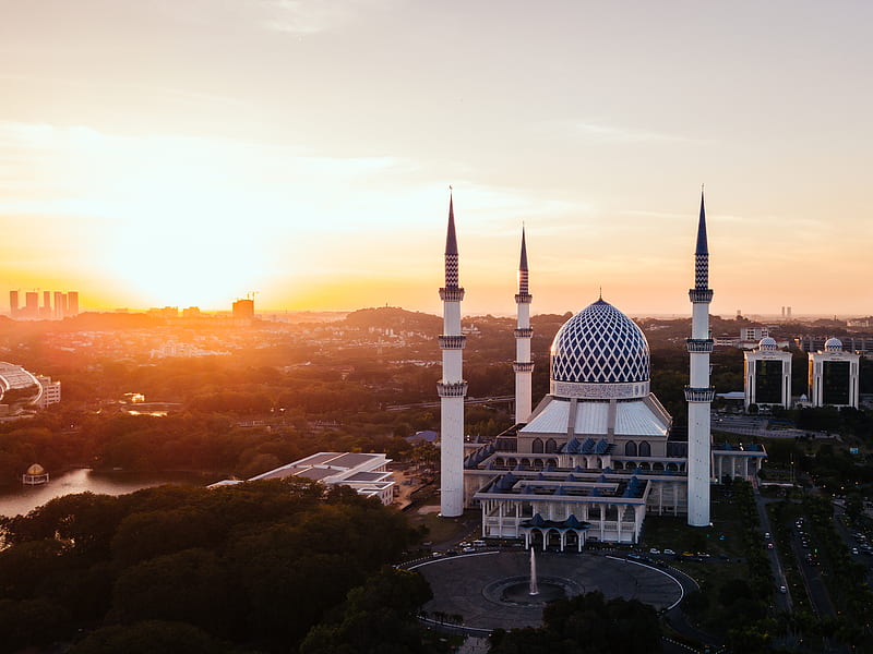 4-pillar mosque in front of rotunda during golden hour, HD wallpaper