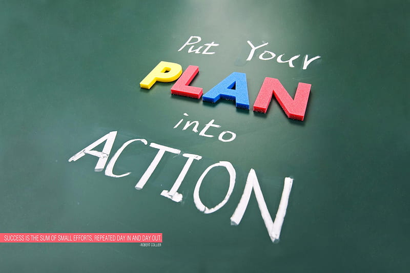 Plan and action, bonito, colorful, quote, saying, words, HD wallpaper