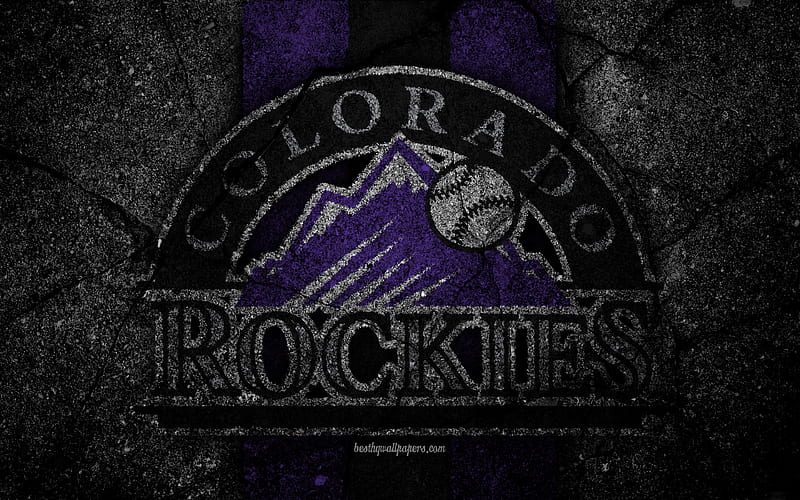 Colorado Rockies, logo, MLB, baseball, USA, black stone, Major League Baseball, asphalt texture, art, baseball club, Colorado Rockies logo, HD wallpaper