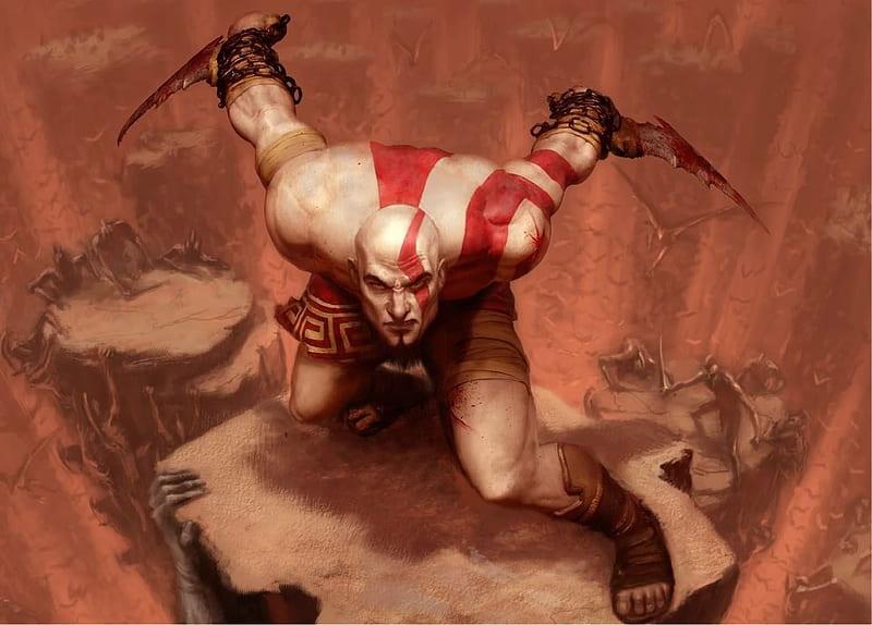 Threatening Bald Head Weilding The Blades Of Chaos - God Of War, HD wallpaper