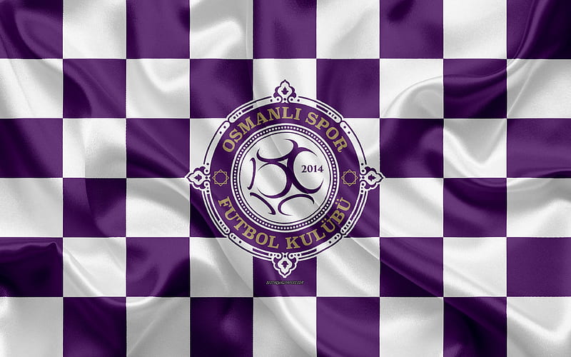 Osmanlispor logo, creative art, purple white checkered flag, Turkish football club, Turkish 1 Lig, emblem, silk texture, Ankara, Turkey, football, HD wallpaper