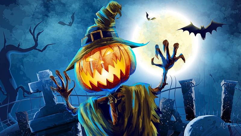Angry Pumpkin, witch, bats, haunted, jack-o-lantern, graves, pumpkin ...