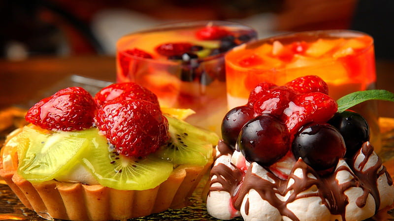 *** A delicious dessert ***, fruit, jelly, pies, cakes, dessert, HD wallpaper