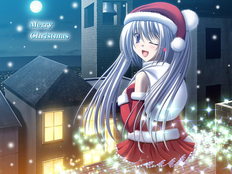 Merry Christmas, girls, costume, anime, other, HD wallpaper