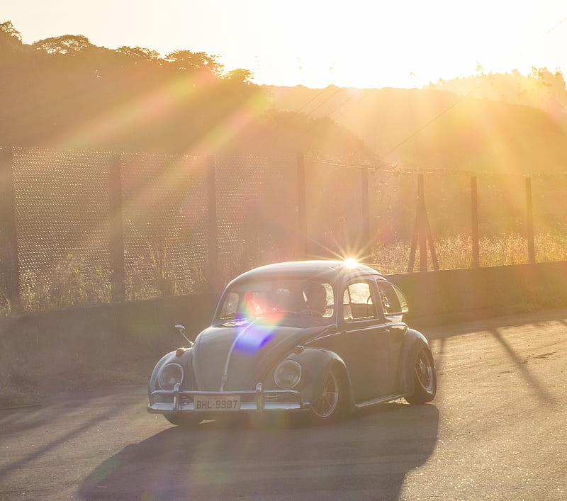 Volkswagen beetle, car, classic car, fusca, sunset, vintage, volks, vw, HD wallpaper