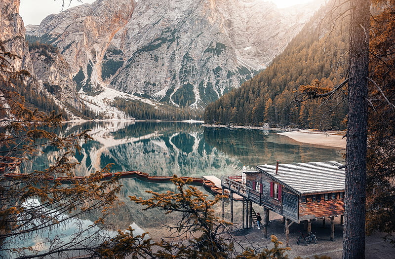 Lago di Braies, Dolomites, Italy Ultra, Seasons, Autumn, Nature, Lake, Mountains, Italy, Fall, HD wallpaper