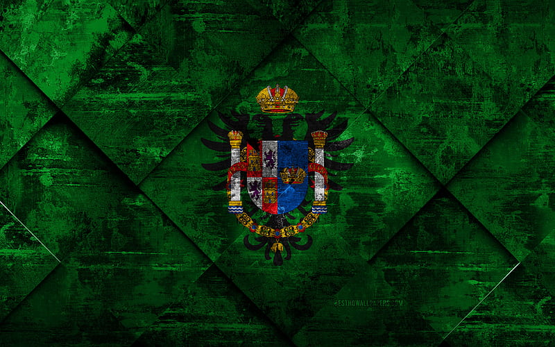 Flag of Toledo grunge art, rhombus grunge texture, spanish province, Toledo flag, Spain, national symbols, Toledo, provinces of Spain, creative art, HD wallpaper