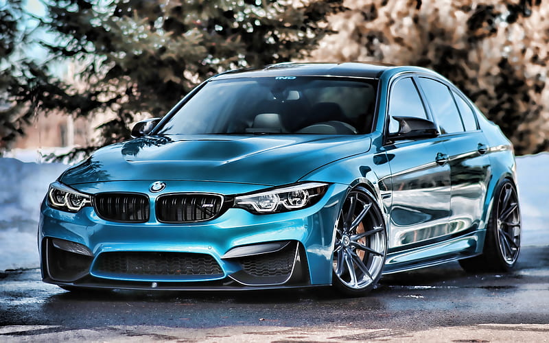 BMW M3, close-up, F80, R, tunned m3, supercars, tuning, blue m3, parking, german cars, blue f80, BMW, HD wallpaper