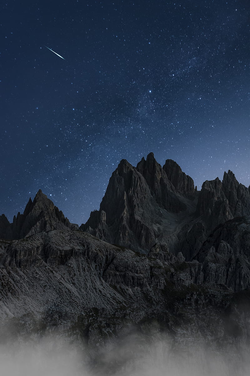 mountains, starry sky, night, nature, HD phone wallpaper