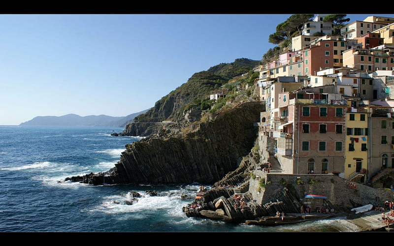 Scogliera di Riomaggiore Cinque Terre, shores, sea, HD wallpaper