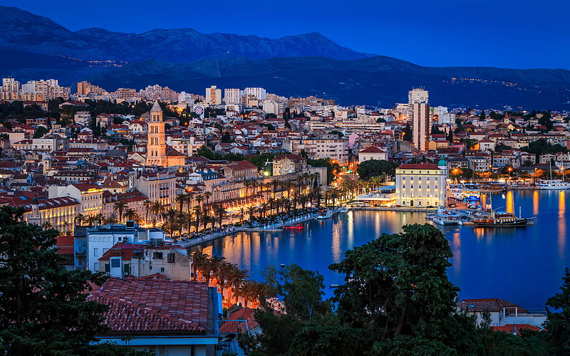 Split embankment, pier, Croatian cities, Split at evening, Croatia, Europe, HD wallpaper