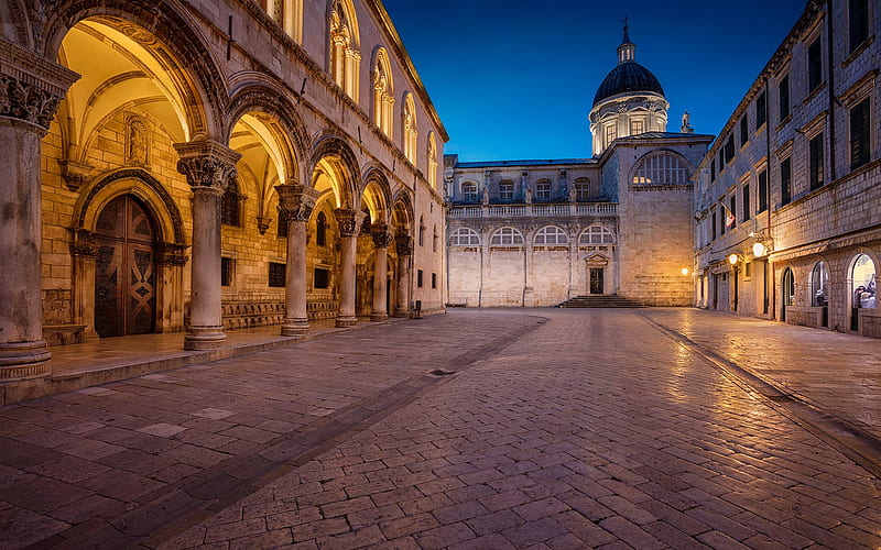 Dubrovnik Cathedral, The Assumption Cathedral, Roman Catholic cathedral, evening, Baroque architecture, Dubrovnik, Croatia, HD wallpaper