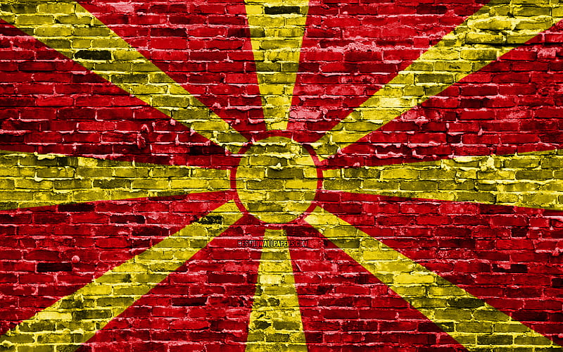 Macedonian flag, bricks texture, Europe, national symbols, Flag of North Macedonia, brickwall, North Macedonia 3D flag, European countries, North Macedonia, HD wallpaper