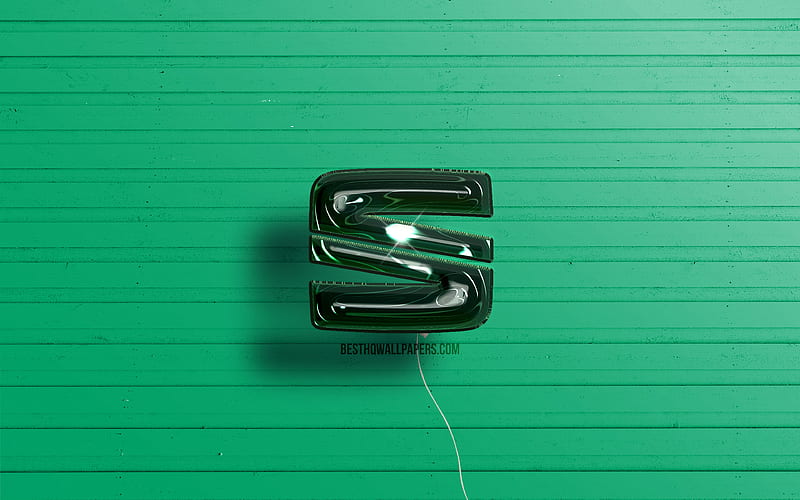 Seat 3D logo dark green realistic balloons, Seat logo, green wooden backgrounds, Seat, HD wallpaper