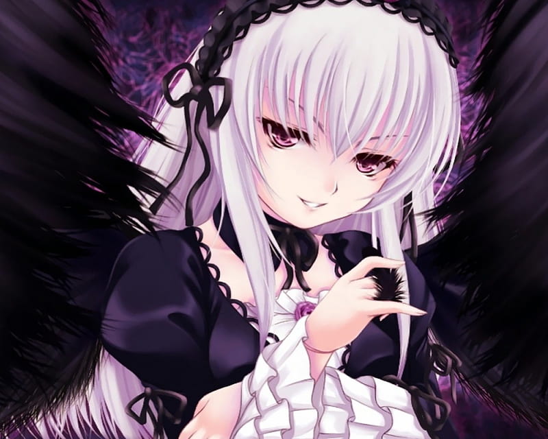Suigintou, dress, evil, rozen maiden, emotional, anime, gloomy, hot, anime girl, long hair, female, gown, black, gloom, sexy, cute, girl, creep, sinister, serious, HD wallpaper