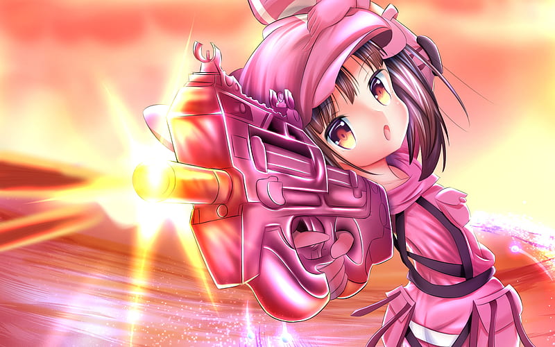 Kohiruimaki Karen, shooting, manga, LLENN, Gun Gale Online, guns, Sword Art Online, HD wallpaper