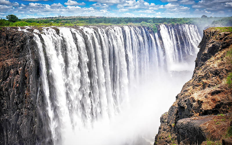 Victoria Falls waterfall, Zambezi River, rocks, Zimbabwe, Africa, HD wallpaper