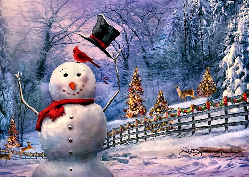 Magical Snowman F, art, bonito, snowman, illustration, artwork, winter ...