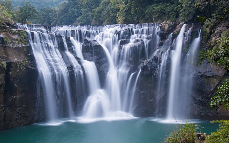 Shifen Waterfall, lake, mountain landscape waterfalls, New Taipei City, Taiwan, HD wallpaper
