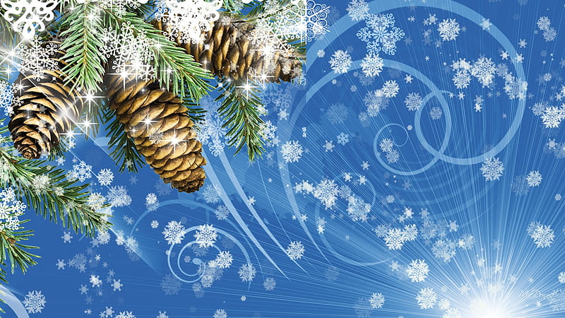 Snow Blast, christmas, cones, firefox persona, sky, winter, cold, snow, snowflakes, ice, fir, frost, spruce, HD wallpaper