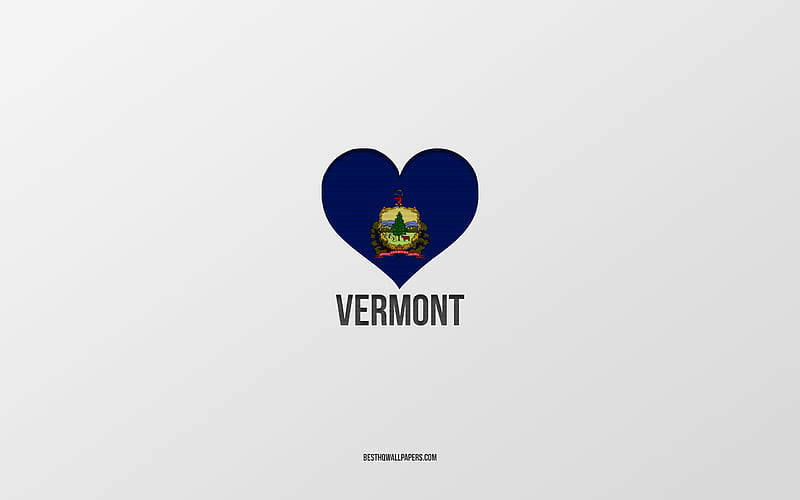 I Love Vermont, American States, gray background, Vermont State, USA, Vermont flag heart, favorite States, Love Vermont, HD wallpaper