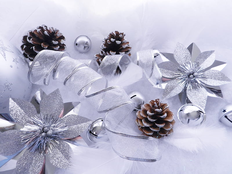 Silver Bells, Bells, Christmas, Silver, Abstract, Snow, graphy, Bows