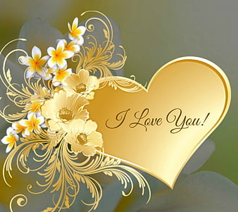 Love You, gold, heart, HD wallpaper