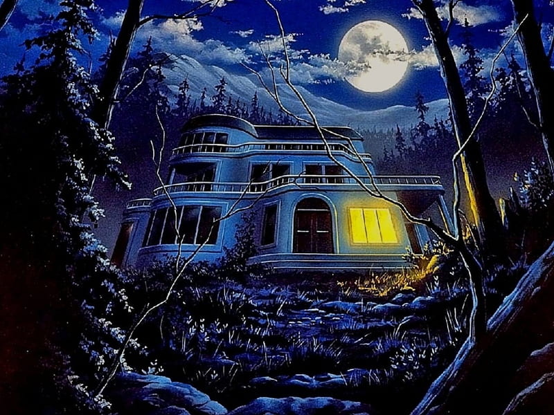 Haunted House, moon, halloween, sky, artwork, night, HD wallpaper | Peakpx