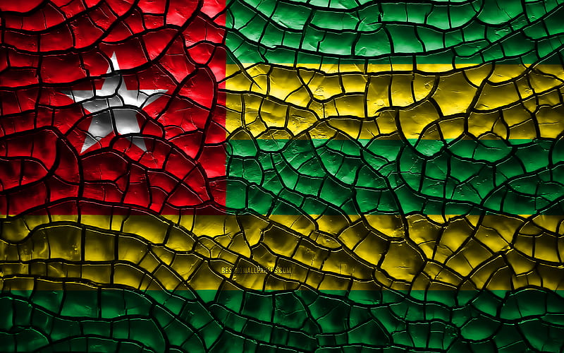 Flag of Togo cracked soil, Africa, Togo flag, 3D art, Togo, African countries, national symbols, Togo 3D flag, HD wallpaper