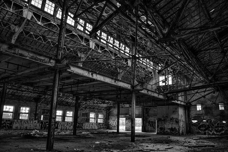 Urbex cle, abandoned, black and white, bw, empty, gameoftones, light and shadow, shadow, urban exploration, wanderlust, HD wallpaper