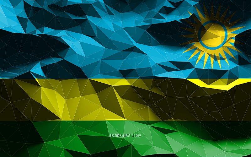 Rwandan flag, low poly art, African countries, national symbols, Flag of Rwanda, 3D flags, Rwanda, Africa, Rwanda 3D flag, Rwanda flag, HD wallpaper