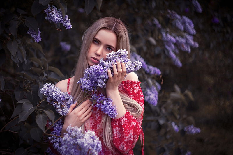 ლ, Spring, Look, Flowers, Lilacs, Girl, HD wallpaper