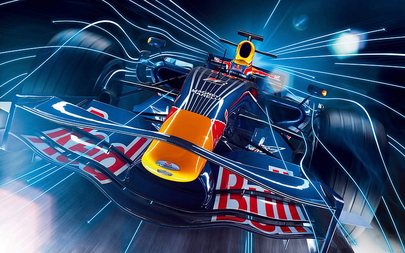 F1 REDBULL, f1, 3d, race, car, hot, redbull, blue, HD wallpaper