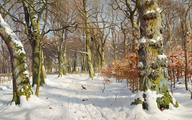 danish artist, winter landscape, HD wallpaper