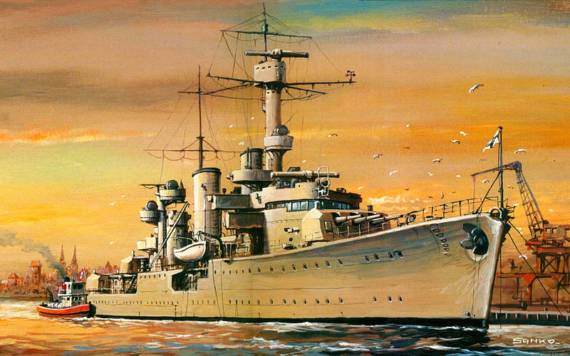 Leipzig, WW II, artwork, German cruiser Leipzig, German nawy, light cruisers, HD wallpaper