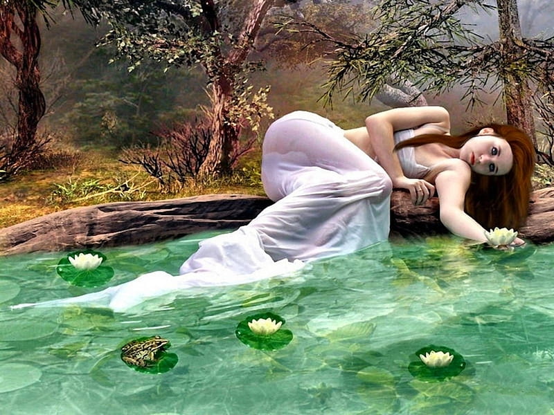 DEPRESSED GOTHIC, pond, frog, forest, gothic, lilies, depressed, HD wallpaper