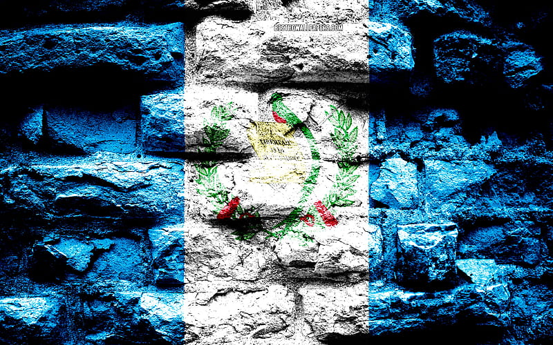 Guatemala flag, grunge brick texture, Flag of Guatemala, flag on brick wall, Guatemala, Europe, flags of North America countries, HD wallpaper