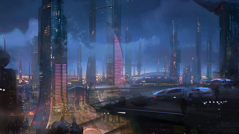 futuristic megapolis, skyscrapers, neon signs, night, towers, sci-fi city, Sci-fi, HD wallpaper