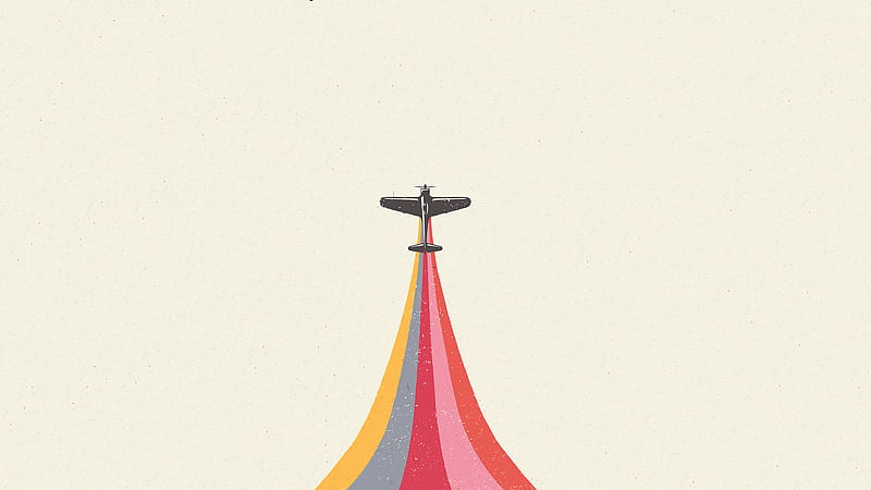 Plane, flight, colorful smoke, minimal art, HD wallpaper